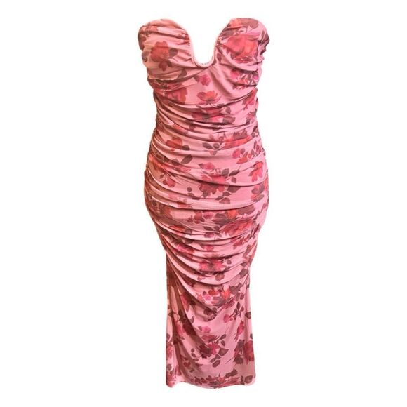 Dress – Size Medium Dynamite Pink Floral Ruched Bodycon - Picture 1 of 6